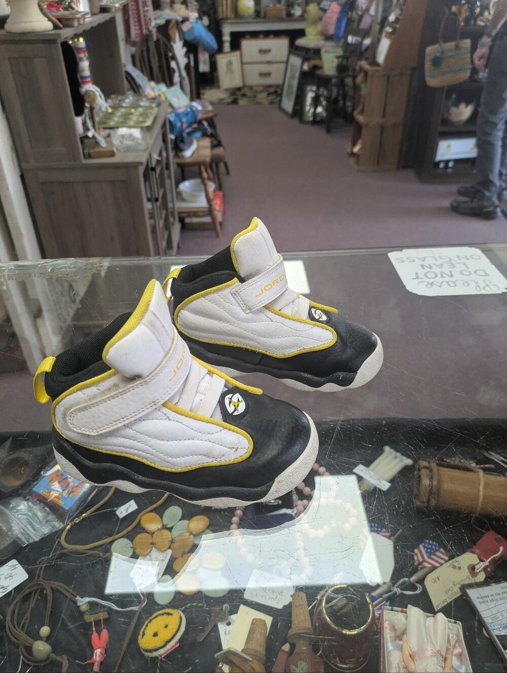 Toddler Jordans Athletic Shoes in White and Black with Yellow Trim